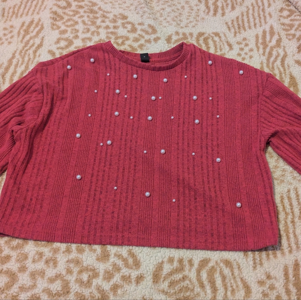 MagentPearl Embellished Ribbed Knit Sweater | Soft Girl • Coquette • Cozy Chic - Picture 3 of 7